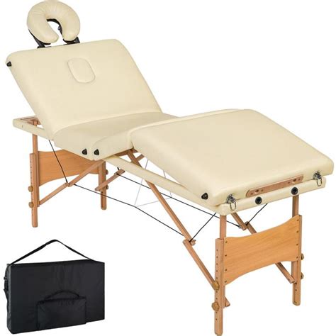 Tectake Table De Massage Pliante 4 Zones Bois Cosmétique Lit De Massage Portable Beige