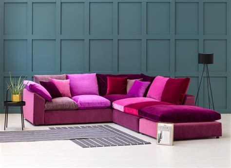 Big Softie Velvet Corner Sofa Pink And Purple Feather Filled Low Sofa