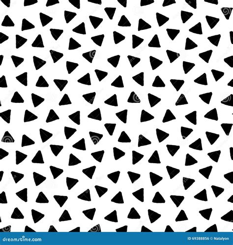 Black And White Triangles Hand Drawn Simple Geometric Seamless Pattern