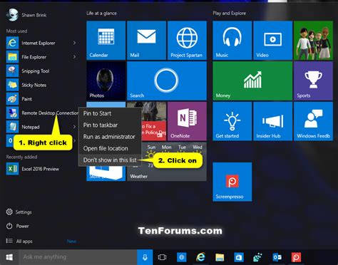 Start Menu Most Used Apps Add Or Remove In Windows 10 Windows 10