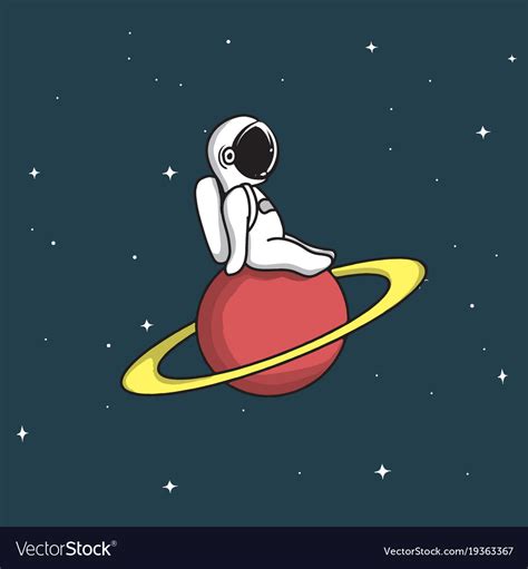 Cute Astronaut Sits On Saturn Royalty Free Vector Image