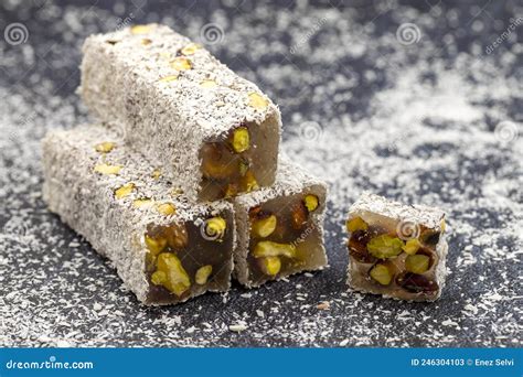 Turkish Delight With Pistachio Traditional Turkish Cuisine Delicacies Stock Image Image Of