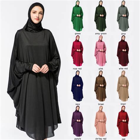 Women Muslim Worship Thobe Hijab Dress Prayer Bat Sleeve Robe Jilbab Islamic Clothing Abaya