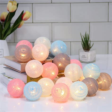 Vacoulery 6cm Ball String Lights With Lights Hooks 10ft 20 Led Cotton