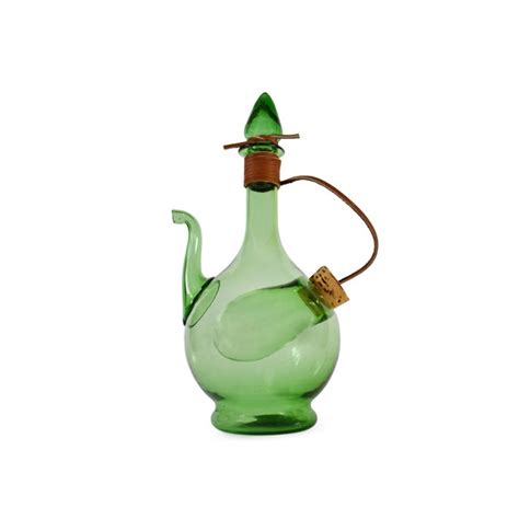 Vintage Hand Blown Italian Green Glass Wine Decanter Carafe With Ice