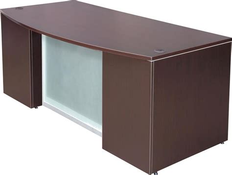 Dark Walnut Bow Front Desk With Frosted Glass Accent Panel Express