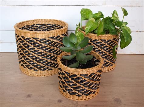 Indoor Wicker Planter Basket Boho Decorative Houseplant Basket Etsy