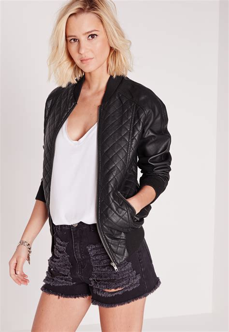 Missguided Quilted Faux Leather Bomber Jacket Black Lyst