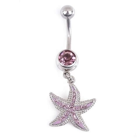 New Surgical Steel Star Dangle Crystal Navel Belly Barbell Button Ring