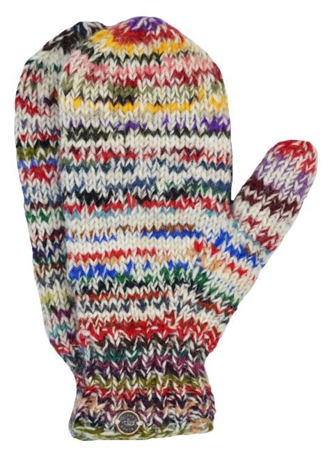 Fully Fleece Lined Pure New Wool Mittens With A Pale Base Colour