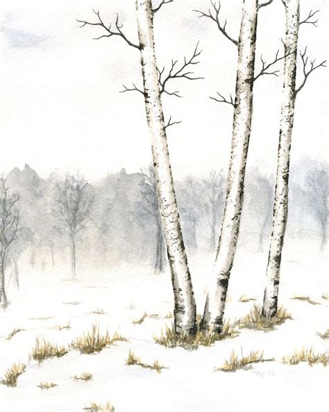 Watercolor Landscape Painting Original Winter Painting Of