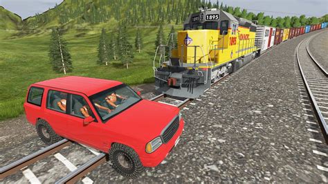 Cars Stuck On Rails Train Accidents Beamngdrive Youtube
