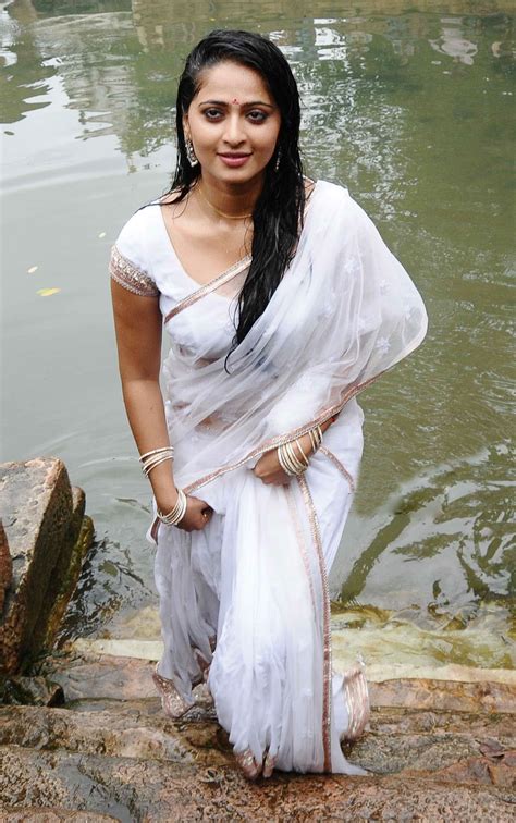 Anushka Latest Hot Wet White Saree Stills Without Water