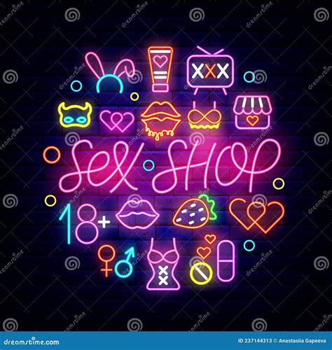 Sexshop Neon Rundes Layout Mit Beschriftung Und Linienbildern Kreisvorlagenzeichen