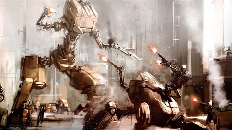 566728 1920x1080 Artwork Fantasy Art Concept Art Robot Mech War City