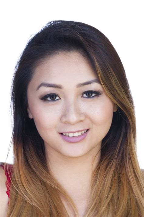 Attractive Asian American Woman Portrait Bare Shoulders Stock Image
