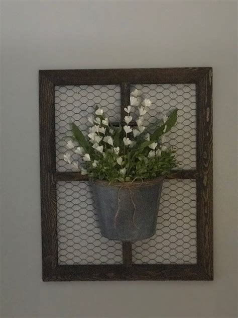 Farmhouse Window Frame With Chicken Wire And Galvanized Floral Etsy In