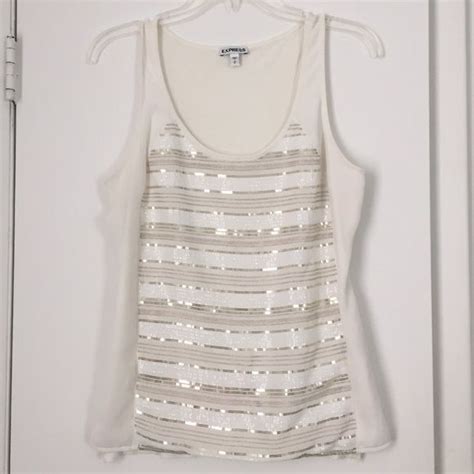 White Sequined Tank Top Express