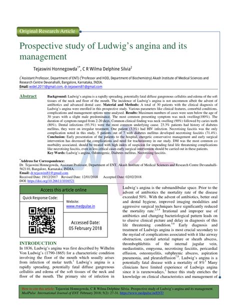 Pdf Prospective Study Of Ludwigs Angina And Its Management