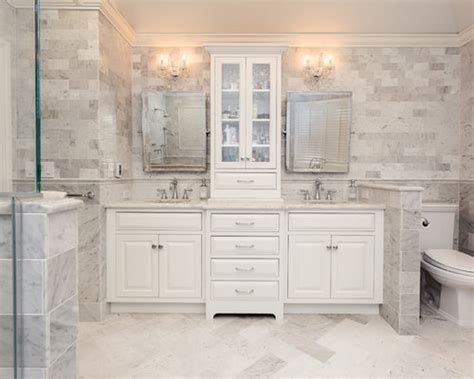 It can be found above the sink or toilet and in modern setups with allowing for space, you can also find standing the design is also practical since this white storage cabinet has doors that not only look grea but are also extremely practical. White Master Bathroom Ideas, Pictures, Remodel and Decor