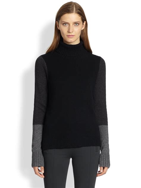 Lyst Vince Wool Cashmere Colorblock Turtleneck Sweater In Black