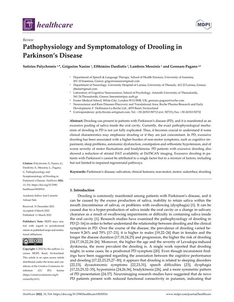 Pdf Pathophysiology And Symptomatology Of Drooling In Parkinsons Disease