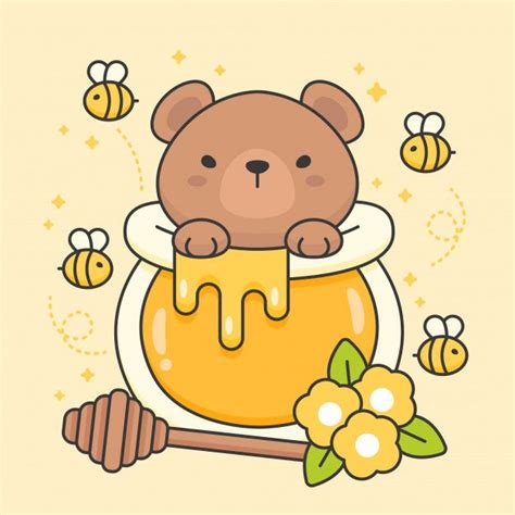 Character Of Cute Bear In A Honey Jar Cute Cartoon Drawings Cute