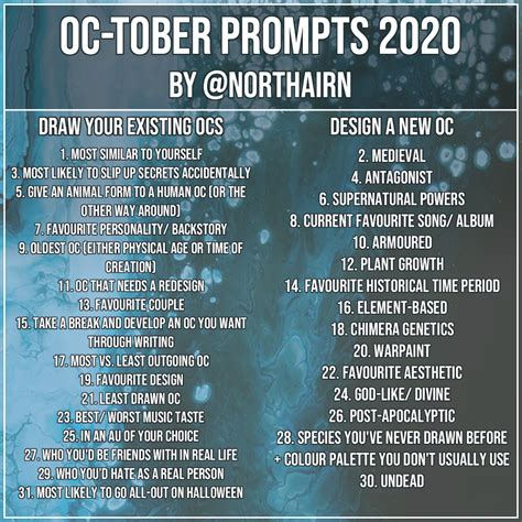 Oc Tober Prompts 2020 By Northairn On Deviantart Creative Drawing