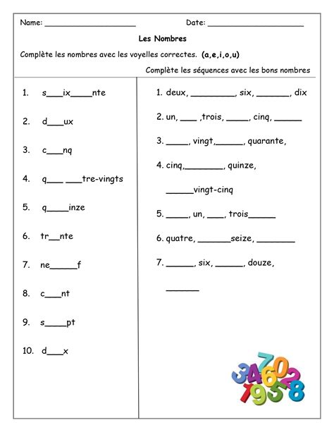 French Numbers Worksheets