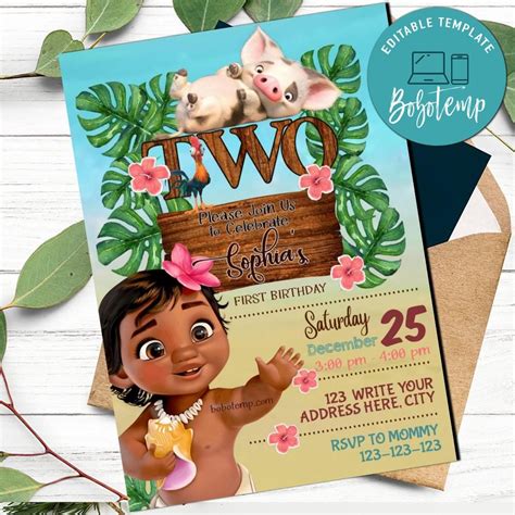 Moana Birthday Invitation Template Instant Download Createpartylabels
