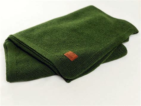 Dark Green Blanket Merino Wool Bedspread Cable Knit Blanket