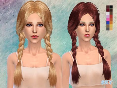 The Sims Resource Double Braids Hairstyle K 129 By Skysims Sims 4