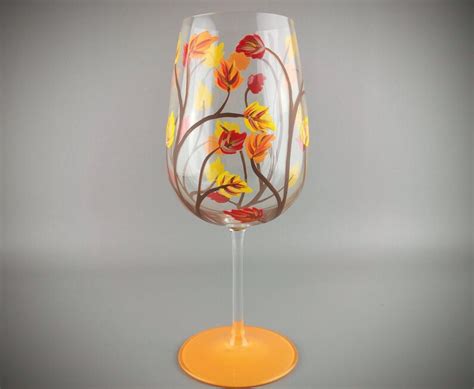 Autumn Leaf Hand Painted Wine Glass Bright Fall Leaves Etsy