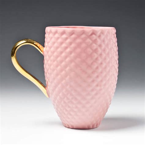 Pastel Pink Coffee Mug With Gold Handle By Kina Ceramics