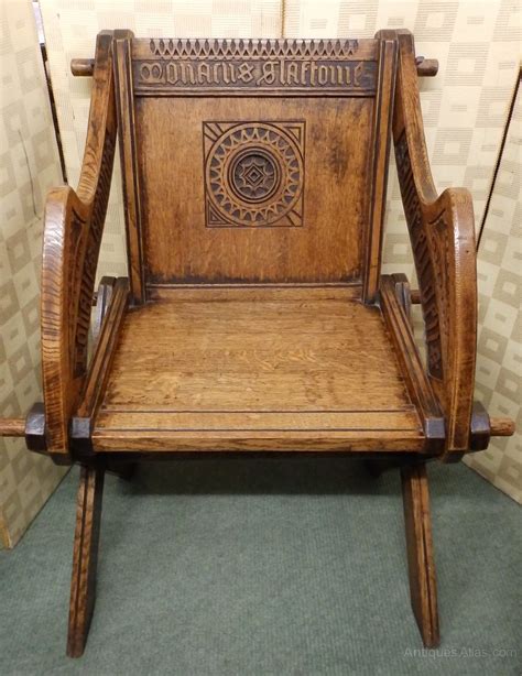 Late 1800s Oak Carved Glastonbury Style X Frame Chair Antiques Atlas