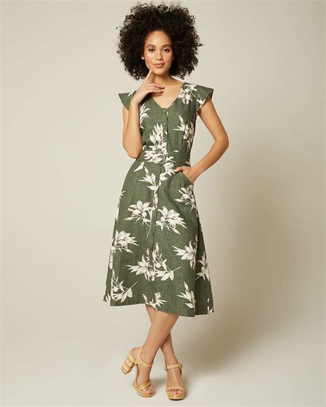 ruffle sleeve fit and flare floral dress rwandco