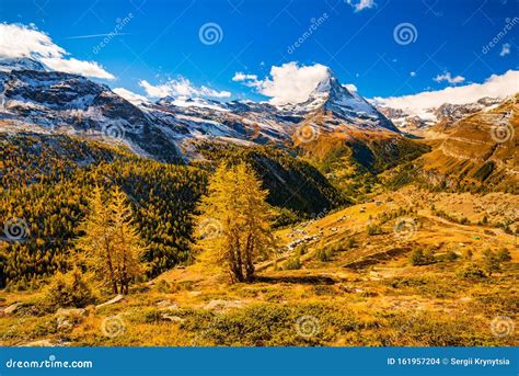 Stunning Autumn Scenery Of Famous Alp Peak Matterhorn Swiss Alps