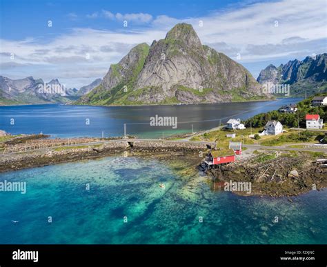 Picturesque Aerial View Of Fishing Port Reine On Lofoten Islands In