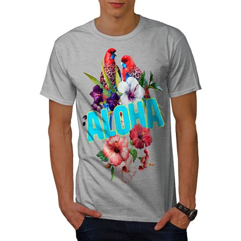 Wellcoda Hawaiian Aloha Bloom Mens T Shirt Bird Graphic Design Printed