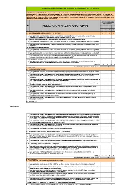 Diagnostico Iso 45001 2018 Fnpv Planificación Evaluación