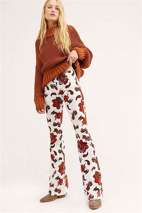 Pull On Corduroy Printed Flares Velvet Flares Bohemian Clothes Fashion