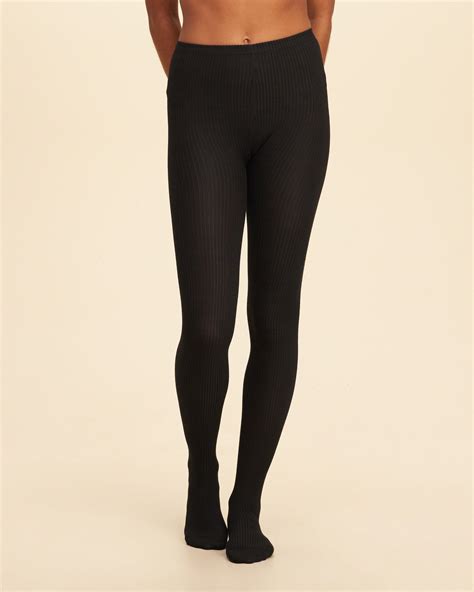 Hollister Ribbed Tights In Black Lyst