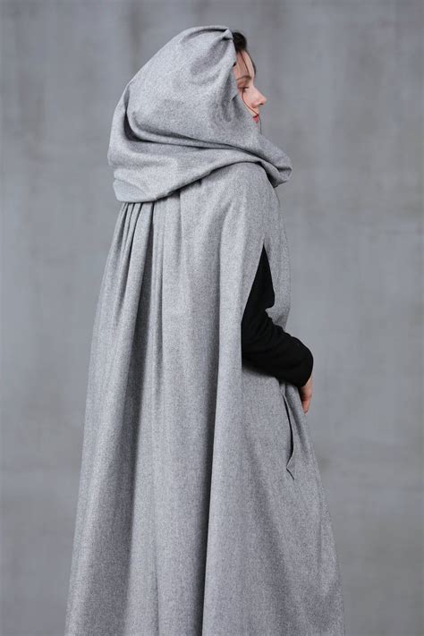 Wool Coat In Gray Hooded Wool Cloak Gray Maxi Cloak Wool Image 4 Wool Coat Long Wool Coat
