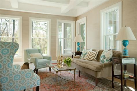Though the room has various colors, patterns, and texture, it still looks and feels so inviting. Brown and Blue living Room - Transitional - living room - Liz Caan Interiors