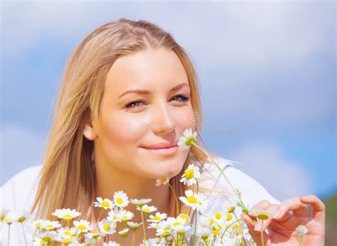 Beautiful Girl Enjoying Daisy Field Stock Image Image Of Outdoors