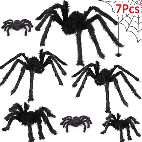 Buy Spider Halloween Decorations 7 Pcs Giant Hairy Black Spider Large