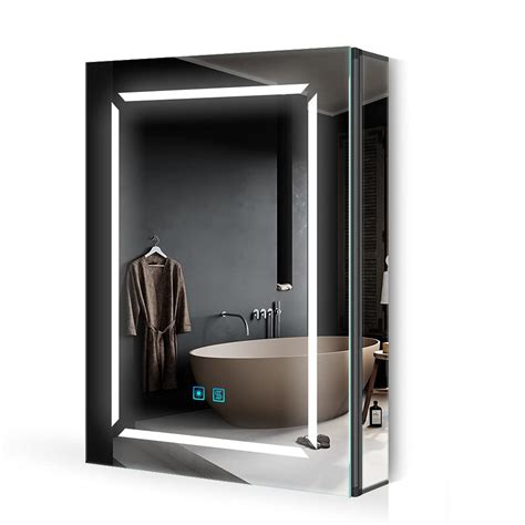 Quavikey® Black Led Bathroom Mirror Cabinet Aluminum Lit Illuminated Mirrored Anti Fog Cabinet