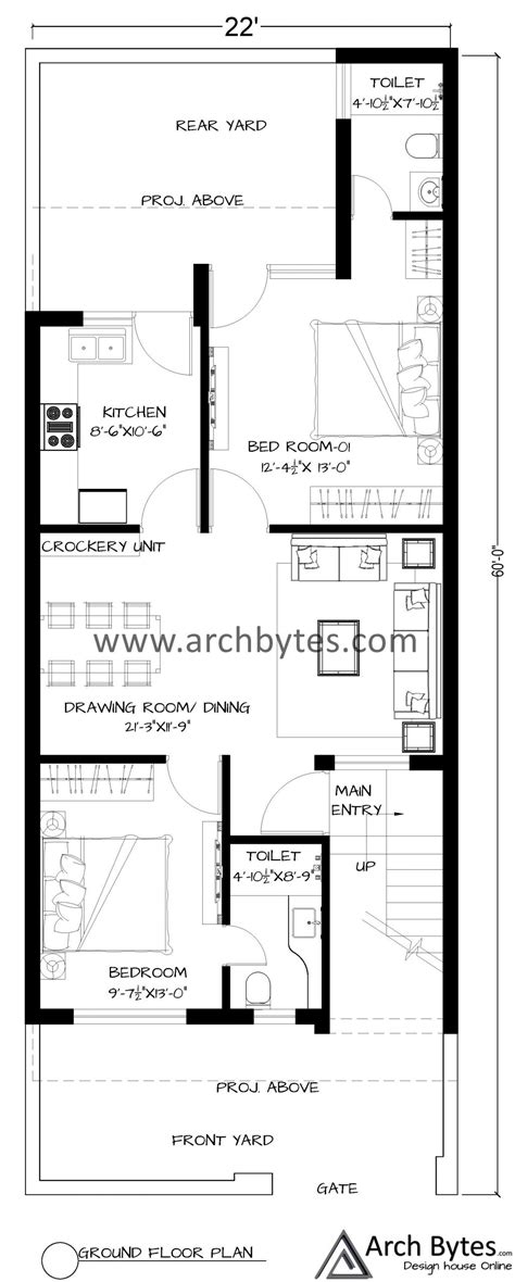 House Plan For 26 X 70 Feet Plot Size 202 Square Yards Gaj Archbytes