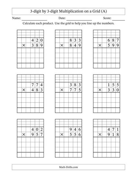 3 Digit By 1 Digit Multiplication Worksheets Free Printable Templates