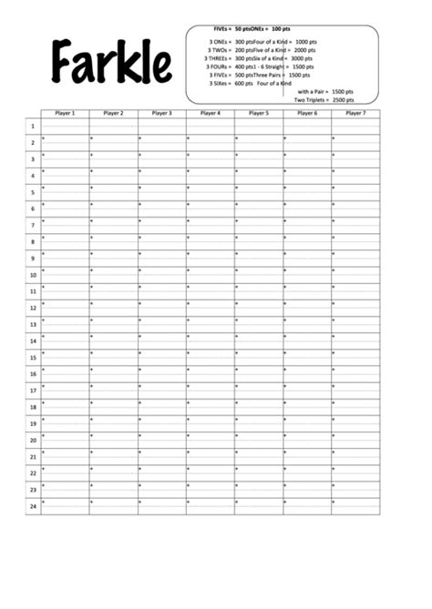 Farkle Score Sheet Printable Pdf Download